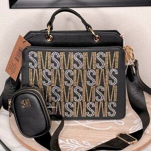 Steve madden bevelyn Rhinestone gold and silver logo satchel crossbody MSRP 108$